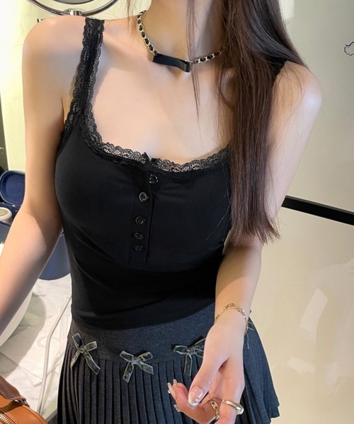 Miniministore(ミニミニストア)の「レース切替キャミソールカップ付きインナー(キャミソール・レディース・ブラック/ピンク/アイボリー/グレー/ホワイト・FREE)」の3枚目の写真