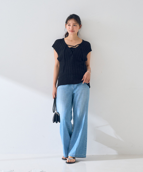 Rouge vif（ルージュヴィフ）の「麻混ニットレースアップベスト（ベスト・レディース・アイボリー/ブラック・フリー）」の22枚目の写真