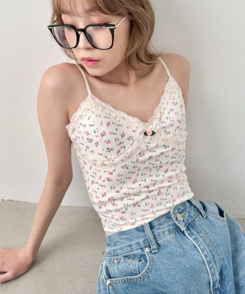 セール】ヴィンテージフラワーレースキャミソール（キャミソール