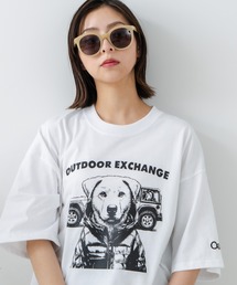 【OUTDOOR EXCHANGE/アウトドアエクスチェンジ】アニマルプリント クルーネックTシャツ オーバーサイズ