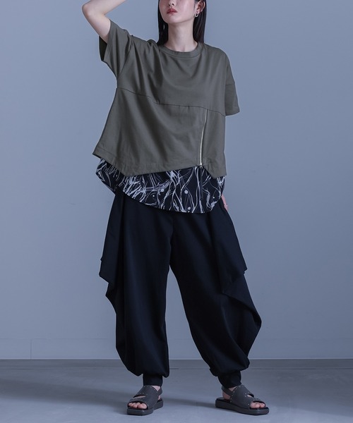 萌✨センソユニコ　サルエルパンツ　変形デザイン　アシンメトリー　ドット柄 パンツ サルエルパンツ 大きいサイズ 水玉柄 ドット柄 サルエル