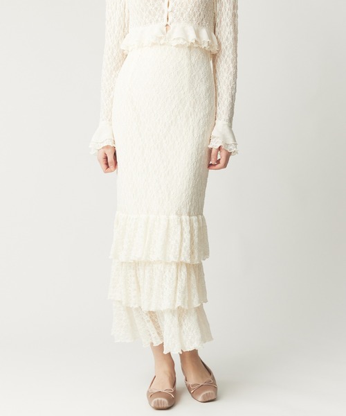 ME COUTURE（ミークチュール）の「ストレッチレースティアードスカート（スカート・レディース・ピンク/アイボリー・0/1）」の15枚目の写真