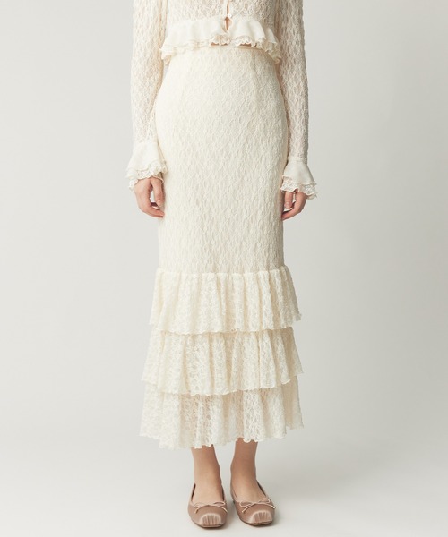 ME COUTURE（ミークチュール）の「ストレッチレースティアードスカート（スカート・レディース・ピンク/アイボリー・0/1）」の14枚目の写真