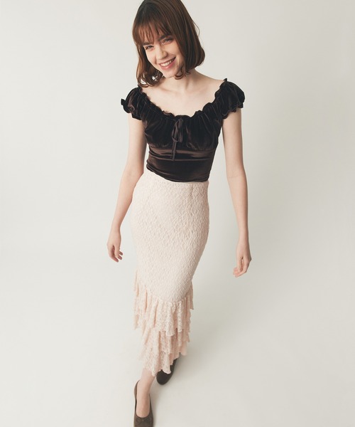 ME COUTURE（ミークチュール）の「ストレッチレースティアードスカート（スカート・レディース・ピンク/アイボリー・0/1）」の5枚目の写真