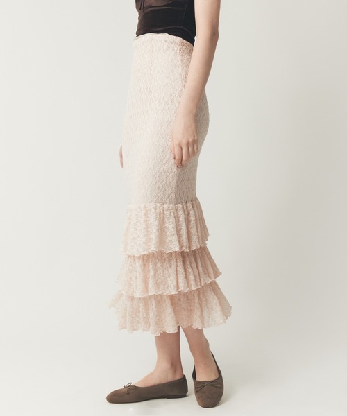 ME COUTURE（ミークチュール）の「ストレッチレースティアードスカート（スカート・レディース・ピンク/アイボリー・0/1）」の11枚目の写真
