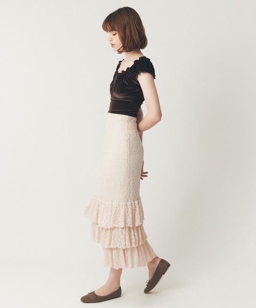 ME COUTURE（ミークチュール）の「ストレッチレースティアードスカート（スカート・レディース・ピンク/アイボリー・0/1）」の3枚目の写真