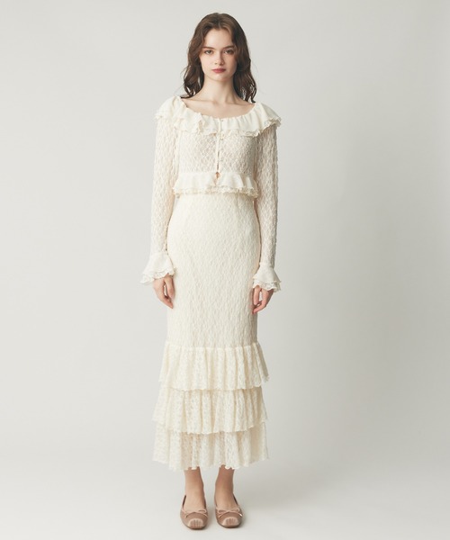 ME COUTURE（ミークチュール）の「ストレッチレースティアードスカート（スカート・レディース・ピンク/アイボリー・0/1）」の6枚目の写真