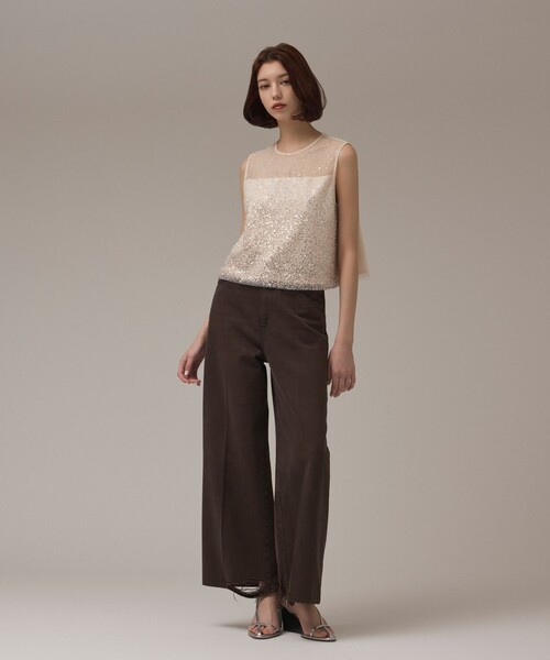 GRACE CONTINENTAL(グレースコンチネンタル)の「ビーズ刺繍トップ(Tシャツ/カットソー・レディース・ベージュ/ブラック・36)」の3枚目の写真