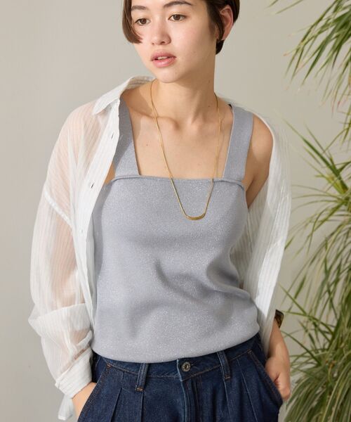 AMERICAN HOLIC（アメリカンホリック）の「ラメニットタンクトップ（タンクトップ・レディース・サックスブルー/ブラック/ブラウン/ライトベージュ・L/M）」の2枚目の写真