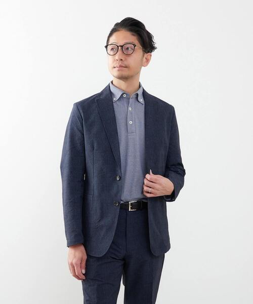 MEN'S MELROSE(メンズメルローズ)の「プリントテックサッカーイージージャケット(セットアップ可)(テーラードジャケット・メンズ・ライトグレー/ネイビー/チャコールグレー・4/5/3)」の3枚目の写真