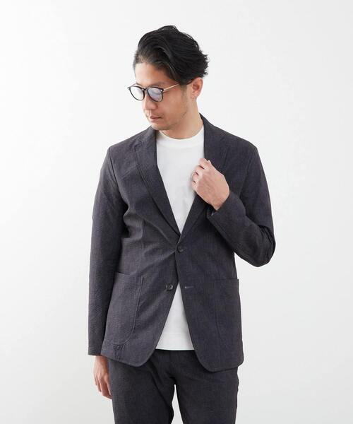 MEN'S MELROSE(メンズメルローズ)の「プリントテックサッカーイージージャケット(セットアップ可)(テーラードジャケット・メンズ・ライトグレー/ネイビー/チャコールグレー・4/5/3)」の1枚目の写真
