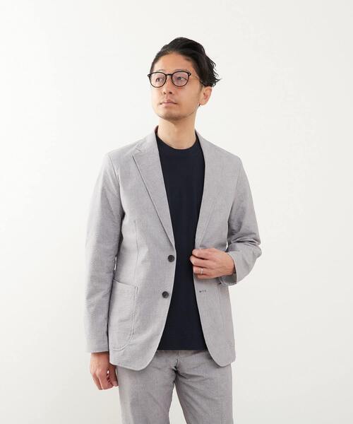 MEN'S MELROSE(メンズメルローズ)の「プリントテックサッカーイージージャケット(セットアップ可)(テーラードジャケット・メンズ・ライトグレー/ネイビー/チャコールグレー・4/5/3)」の2枚目の写真