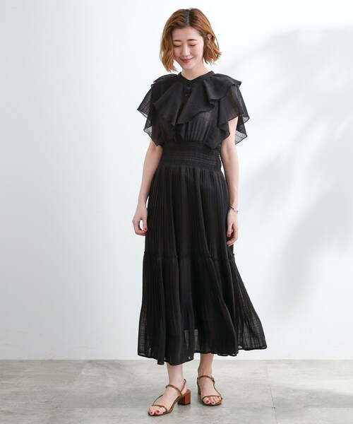 grove（グローブ）の「夏の主役シフォンプリントプリーツワンピース（ワンピース・レディース・ブラック系その他/ブラウン系その他2/サックスブルー系/ブラック系1・02/03/01/04/05）」の10枚目の写真