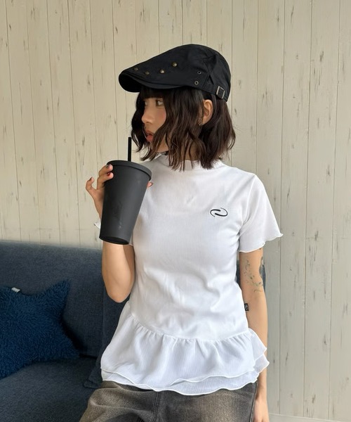 tシャツ スピンロゴフリルトップス レディース セール】スピンロゴフリルトップス（Tシャツ/カットソー