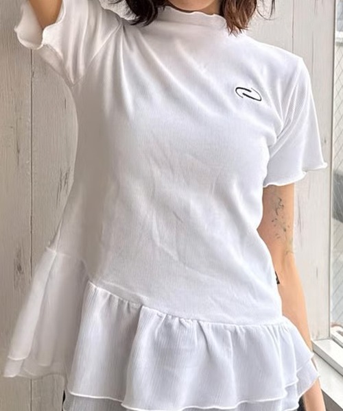 tシャツ スピンロゴフリルトップス レディース セール】スピンロゴフリルトップス（Tシャツ/カットソー