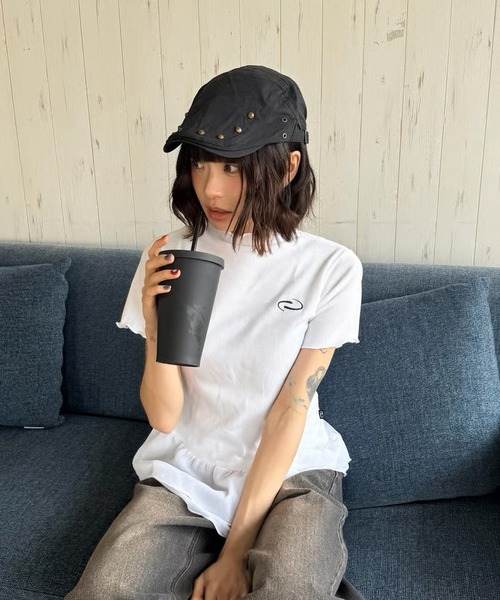 tシャツ スピンロゴフリルトップス レディース セール】スピンロゴフリルトップス（Tシャツ/カットソー