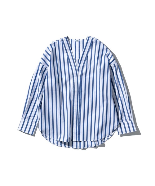 PUEBCO（プエブコ）の「COTTON STRIPE SHIRT / V NECK（シャツ/ブラウス・メンズ・グリーン系その他/ブルー系その他/ホワイト系その他・MEDIUM）」の2枚目の写真