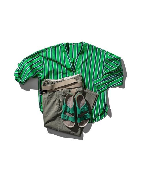 PUEBCO（プエブコ）の「COTTON STRIPE SHIRT / V NECK（シャツ/ブラウス・メンズ・グリーン系その他/ブルー系その他/ホワイト系その他・MEDIUM）」の3枚目の写真