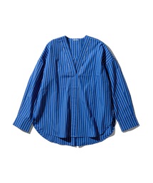 PUEBCO（プエブコ）の「COTTON STRIPE SHIRT / V NECK Blue M（シャツ/ブラウス）」