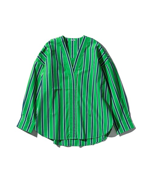 PUEBCO（プエブコ）の「COTTON STRIPE SHIRT / V NECK（シャツ/ブラウス・メンズ・グリーン系その他/ブルー系その他/ホワイト系その他・MEDIUM）」の4枚目の写真