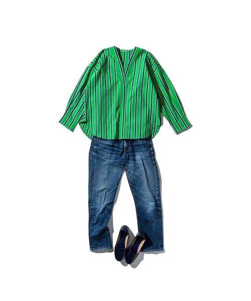 PUEBCO（プエブコ）の「COTTON STRIPE SHIRT / V NECK（シャツ/ブラウス・メンズ・グリーン系その他/ブルー系その他/ホワイト系その他・MEDIUM）」の5枚目の写真