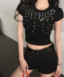 ラインストーンショートTシャツ