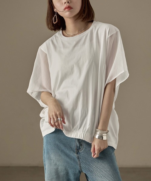 Fashion Letter(ファッションレター)の「オーガンジースリーブ コクーンプルオーバー(Tシャツ/カットソー・レディース・カーキ/グレイッシュベージュ/ブラック/オフホワイト・M)」の1枚目の写真