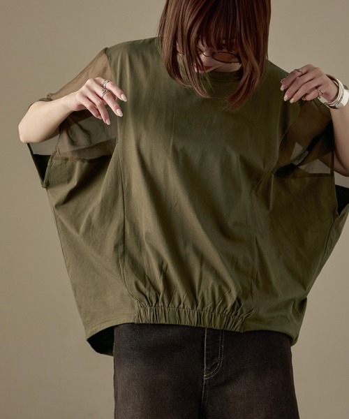 Fashion Letter(ファッションレター)の「オーガンジースリーブ コクーンプルオーバー(Tシャツ/カットソー・レディース・カーキ/グレイッシュベージュ/ブラック/オフホワイト・M)」の4枚目の写真