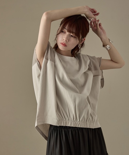 Fashion Letter(ファッションレター)の「オーガンジースリーブ コクーンプルオーバー(Tシャツ/カットソー・レディース・カーキ/グレイッシュベージュ/ブラック/オフホワイト・M)」の3枚目の写真