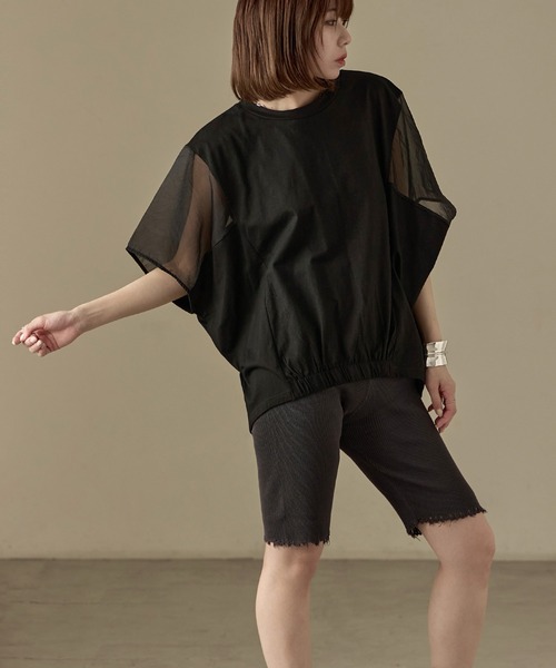 Fashion Letter(ファッションレター)の「オーガンジースリーブ コクーンプルオーバー(Tシャツ/カットソー・レディース・カーキ/グレイッシュベージュ/ブラック/オフホワイト・M)」の5枚目の写真