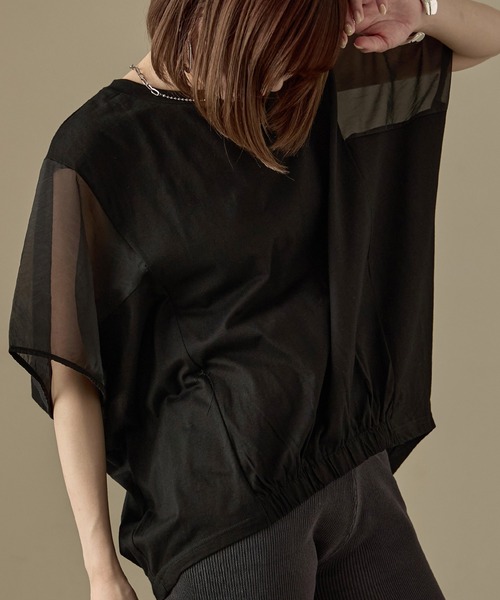 Fashion Letter(ファッションレター)の「オーガンジースリーブ コクーンプルオーバー(Tシャツ/カットソー・レディース・カーキ/グレイッシュベージュ/ブラック/オフホワイト・M)」の6枚目の写真