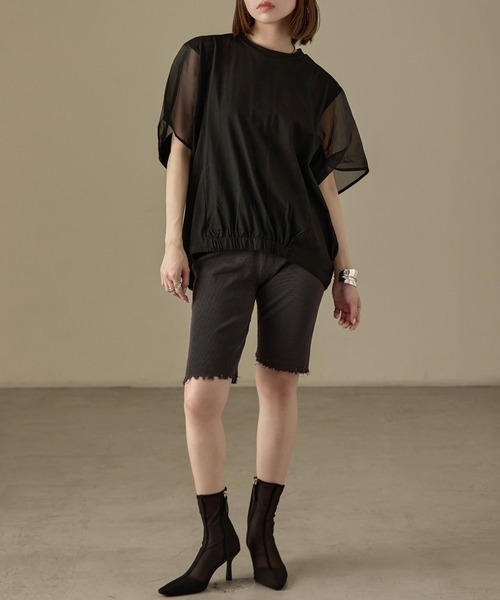 Fashion Letter(ファッションレター)の「オーガンジースリーブ コクーンプルオーバー(Tシャツ/カットソー・レディース・カーキ/グレイッシュベージュ/ブラック/オフホワイト・M)」の7枚目の写真