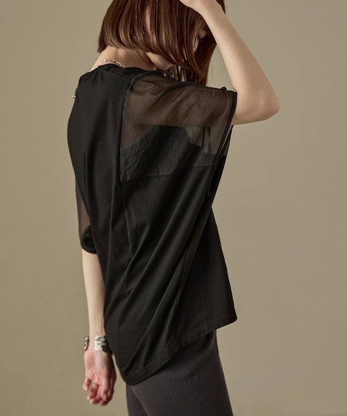 Fashion Letter(ファッションレター)の「オーガンジースリーブ コクーンプルオーバー(Tシャツ/カットソー・レディース・カーキ/グレイッシュベージュ/ブラック/オフホワイト・M)」の8枚目の写真