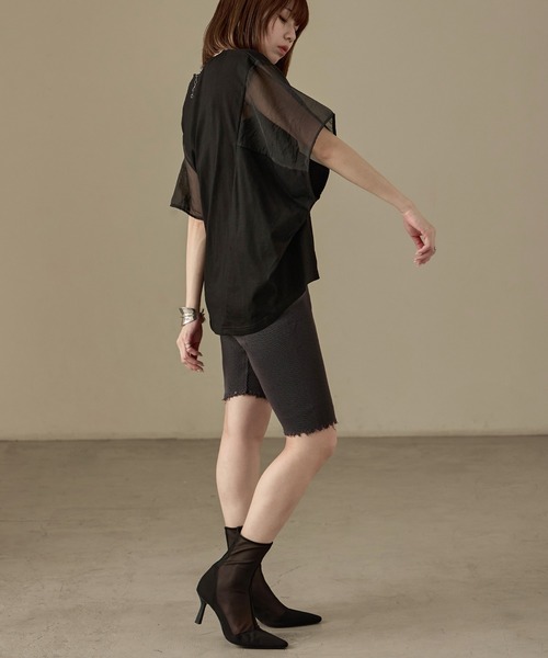 Fashion Letter(ファッションレター)の「オーガンジースリーブ コクーンプルオーバー(Tシャツ/カットソー・レディース・カーキ/グレイッシュベージュ/ブラック/オフホワイト・M)」の9枚目の写真