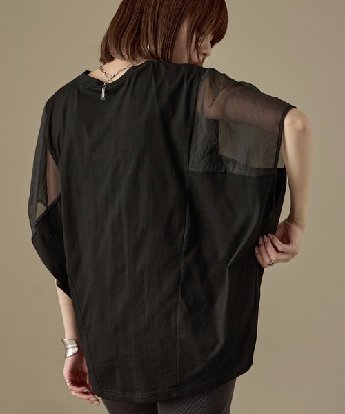 Fashion Letter(ファッションレター)の「オーガンジースリーブ コクーンプルオーバー(Tシャツ/カットソー・レディース・カーキ/グレイッシュベージュ/ブラック/オフホワイト・M)」の11枚目の写真