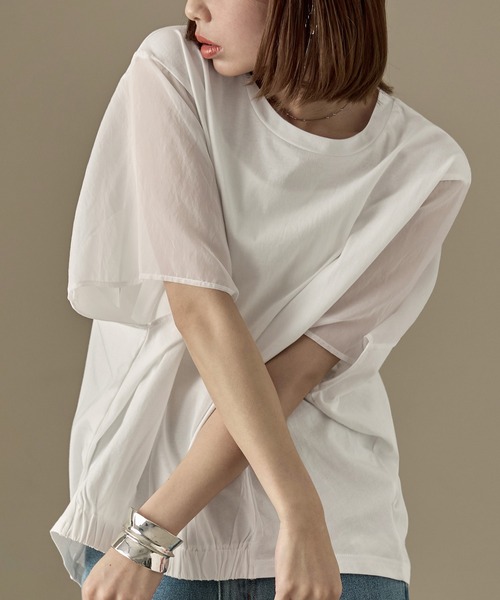 Fashion Letter(ファッションレター)の「オーガンジースリーブ コクーンプルオーバー(Tシャツ/カットソー・レディース・カーキ/グレイッシュベージュ/ブラック/オフホワイト・M)」の13枚目の写真