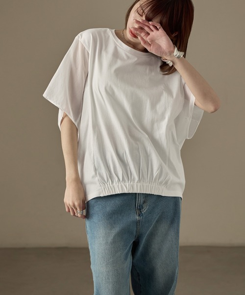 Fashion Letter(ファッションレター)の「オーガンジースリーブ コクーンプルオーバー(Tシャツ/カットソー・レディース・カーキ/グレイッシュベージュ/ブラック/オフホワイト・M)」の15枚目の写真