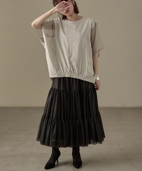 Fashion Letter(ファッションレター)の「オーガンジースリーブ コクーンプルオーバー(Tシャツ/カットソー・レディース・カーキ/グレイッシュベージュ/ブラック/オフホワイト・M)」の21枚目の写真