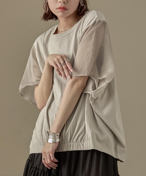 Fashion Letter(ファッションレター)の「オーガンジースリーブ コクーンプルオーバー(Tシャツ/カットソー・レディース・カーキ/グレイッシュベージュ/ブラック/オフホワイト・M)」の22枚目の写真
