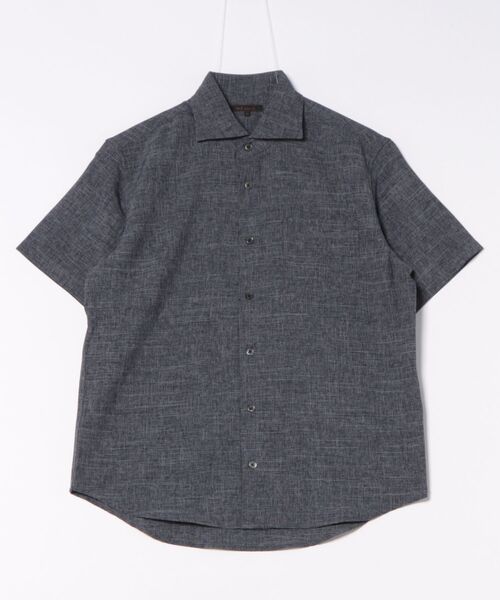 m.f.editorial（エムエフエディトリアル）の「【ウォッシャブル】m.f.エディトリアル メンズ TechLinen カッタウェイ 半袖シャツ（シャツ/ブラウス・メンズ・ライトグレー/ネイビー・MEDIUM/LARGE/X-LARGE）」の4枚目の写真