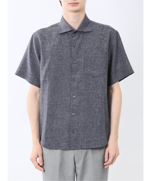 m.f.editorial（エムエフエディトリアル）の「【ウォッシャブル】m.f.エディトリアル メンズ TechLinen カッタウェイ 半袖シャツ（シャツ/ブラウス・メンズ・ライトグレー/ネイビー・MEDIUM/LARGE/X-LARGE）」の5枚目の写真