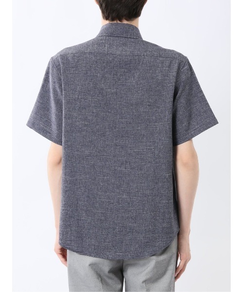 m.f.editorial（エムエフエディトリアル）の「【ウォッシャブル】m.f.エディトリアル メンズ TechLinen カッタウェイ 半袖シャツ（シャツ/ブラウス・メンズ・ライトグレー/ネイビー・MEDIUM/LARGE/X-LARGE）」の7枚目の写真