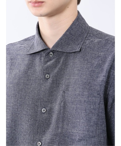 m.f.editorial（エムエフエディトリアル）の「【ウォッシャブル】m.f.エディトリアル メンズ TechLinen カッタウェイ 半袖シャツ（シャツ/ブラウス・メンズ・ライトグレー/ネイビー・MEDIUM/LARGE/X-LARGE）」の8枚目の写真