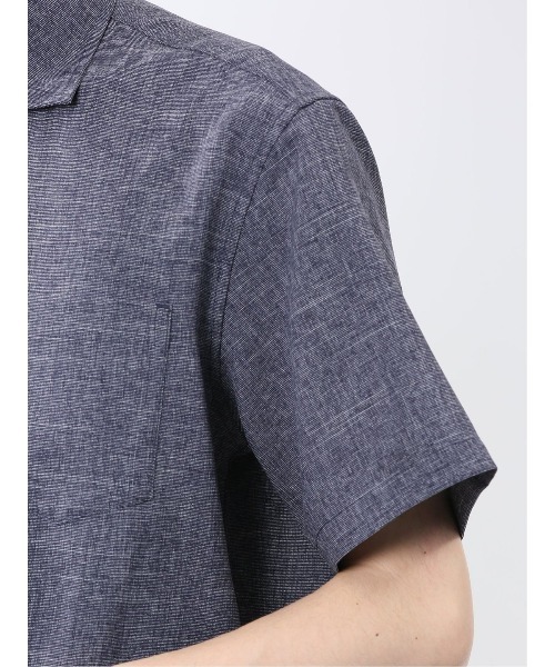 m.f.editorial（エムエフエディトリアル）の「【ウォッシャブル】m.f.エディトリアル メンズ TechLinen カッタウェイ 半袖シャツ（シャツ/ブラウス・メンズ・ライトグレー/ネイビー・MEDIUM/LARGE/X-LARGE）」の9枚目の写真