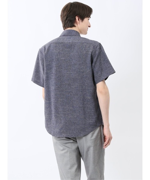 m.f.editorial（エムエフエディトリアル）の「【ウォッシャブル】m.f.エディトリアル メンズ TechLinen カッタウェイ 半袖シャツ（シャツ/ブラウス・メンズ・ライトグレー/ネイビー・MEDIUM/LARGE/X-LARGE）」の11枚目の写真