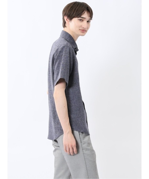 m.f.editorial（エムエフエディトリアル）の「【ウォッシャブル】m.f.エディトリアル メンズ TechLinen カッタウェイ 半袖シャツ（シャツ/ブラウス・メンズ・ライトグレー/ネイビー・MEDIUM/LARGE/X-LARGE）」の12枚目の写真