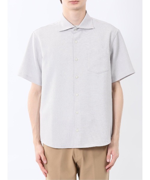 m.f.editorial（エムエフエディトリアル）の「【ウォッシャブル】m.f.エディトリアル メンズ TechLinen カッタウェイ 半袖シャツ（シャツ/ブラウス・メンズ・ライトグレー/ネイビー・MEDIUM/LARGE/X-LARGE）」の15枚目の写真