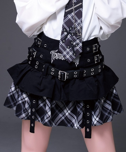 トラバストーキョー レフレム スカート TRAVAS TOKYO【トラバストーキョー】ストレッチデニムタックミニ