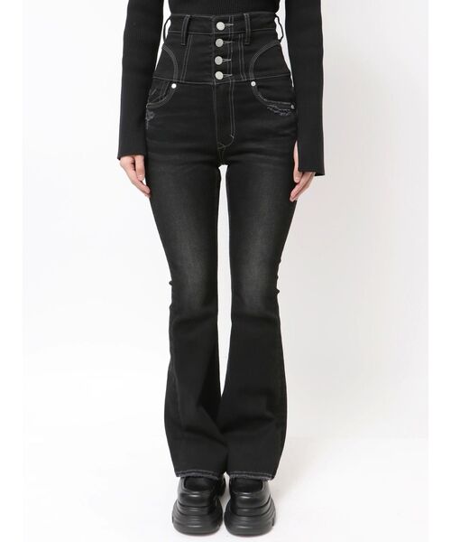 EMODA（エモダ）の「スーパーハイウエストフレアパギンス（デニムパンツ・レディース・ブルー/ブラック・MEDIUM/SMALL/X-SMALL）」の13枚目の写真