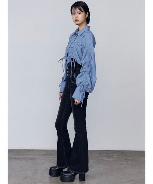 エモダ ハイウエスト フレアパギンス デニム S EMODA ジーンズ デニム デニムパンツ サイドオープンハイ